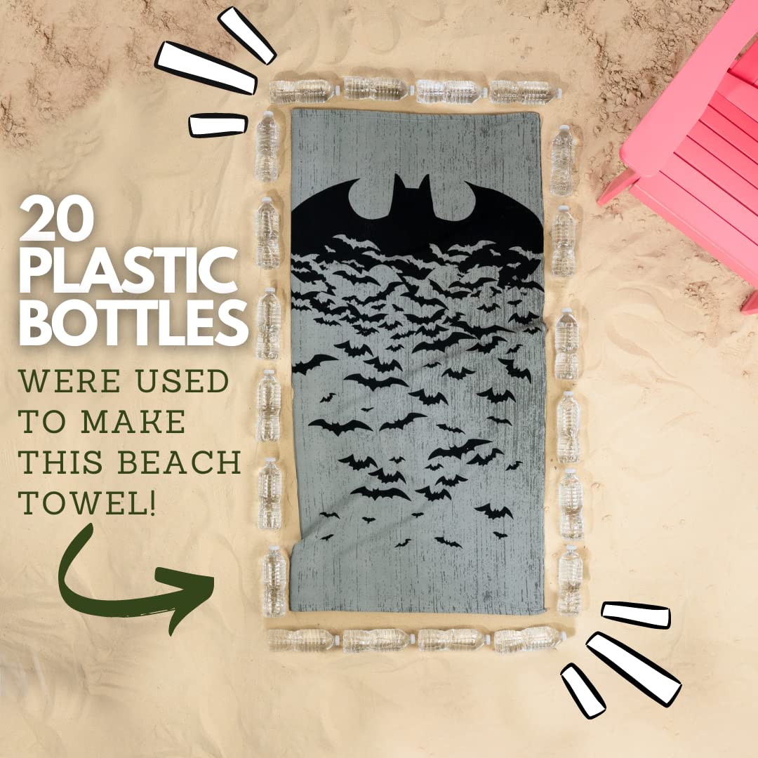 Franco Batman Kids Super Soft Lightweight 100% Recycled Bath/Pool/Beach Towel Made From Recycled Plastic Bottles, 58 In X 28 In,